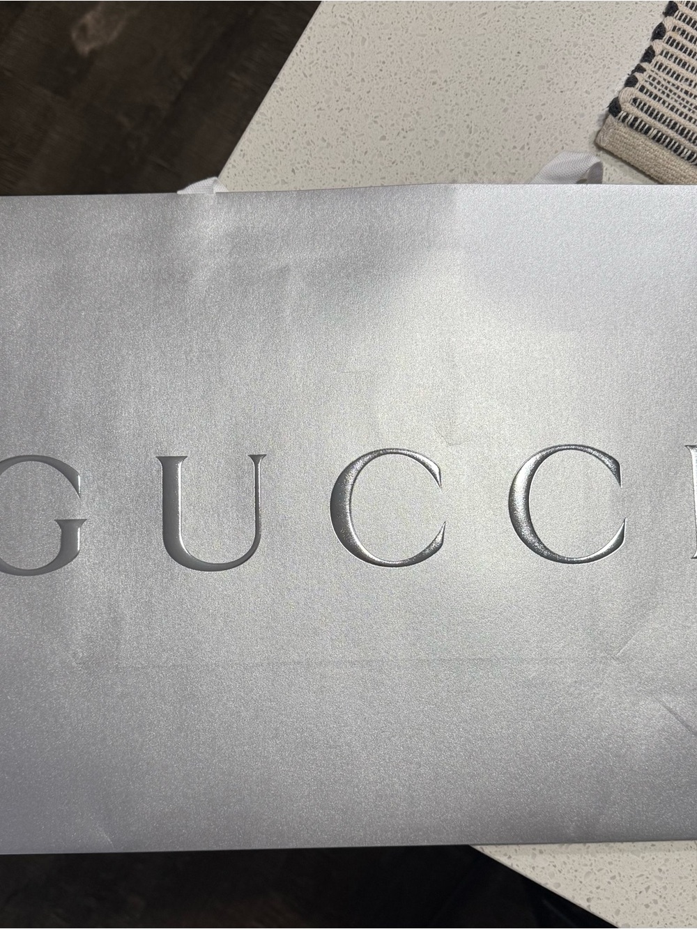 Gucci Silver Embossed Logo Shopping Bag
